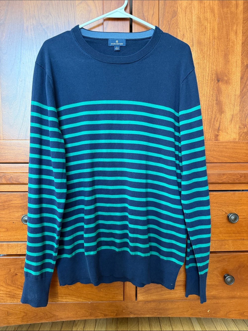Brooks Brothers classic navy and green striped sweater men’s size large